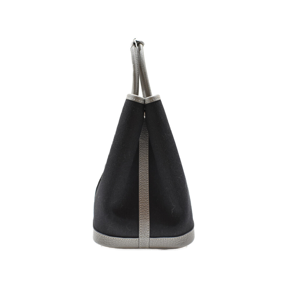 HERMES Garden Party T Canvas Leather Handbag Black Gray Bag - Picture 2 of 7